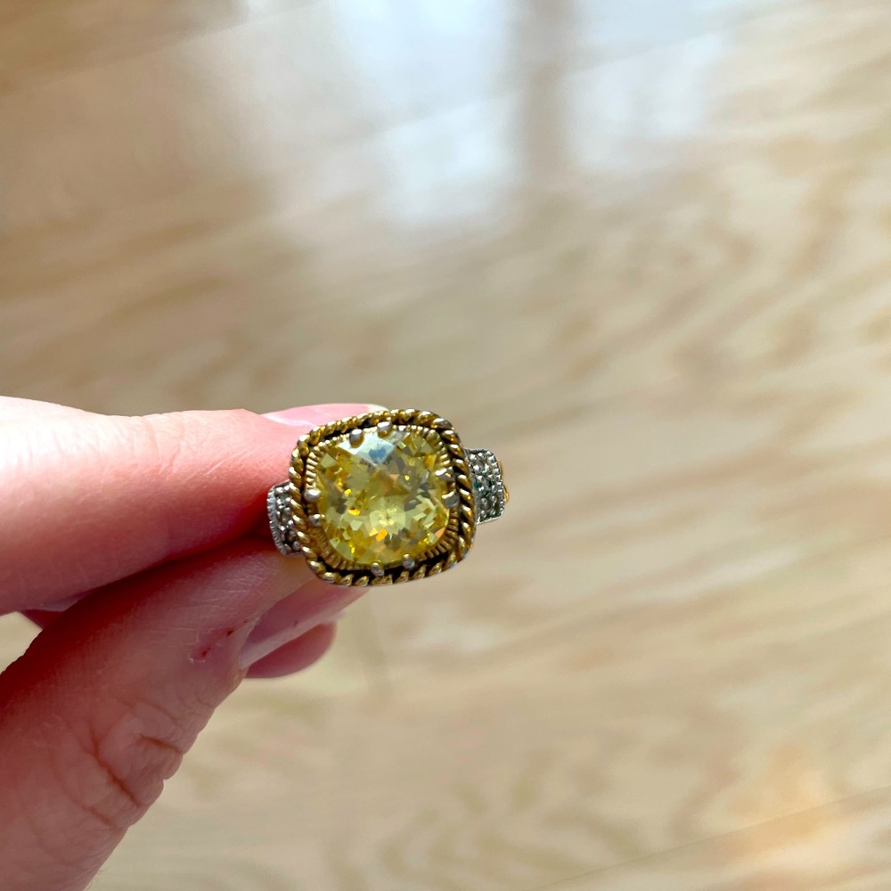 Lia Sophia Gold and Silver Ring with Yellow Gem